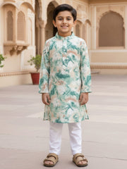 Boys Vibrant Digital Printed Kurta - Sage Green