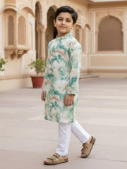 Boys Vibrant Digital Printed Kurta - Sage Green
