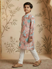 Boys Vibrant Digital Printed Kurta Pyjama Set - Pastel Peach