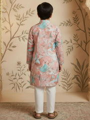 Boys Vibrant Digital Printed Kurta Pyjama Set - Pastel Peach