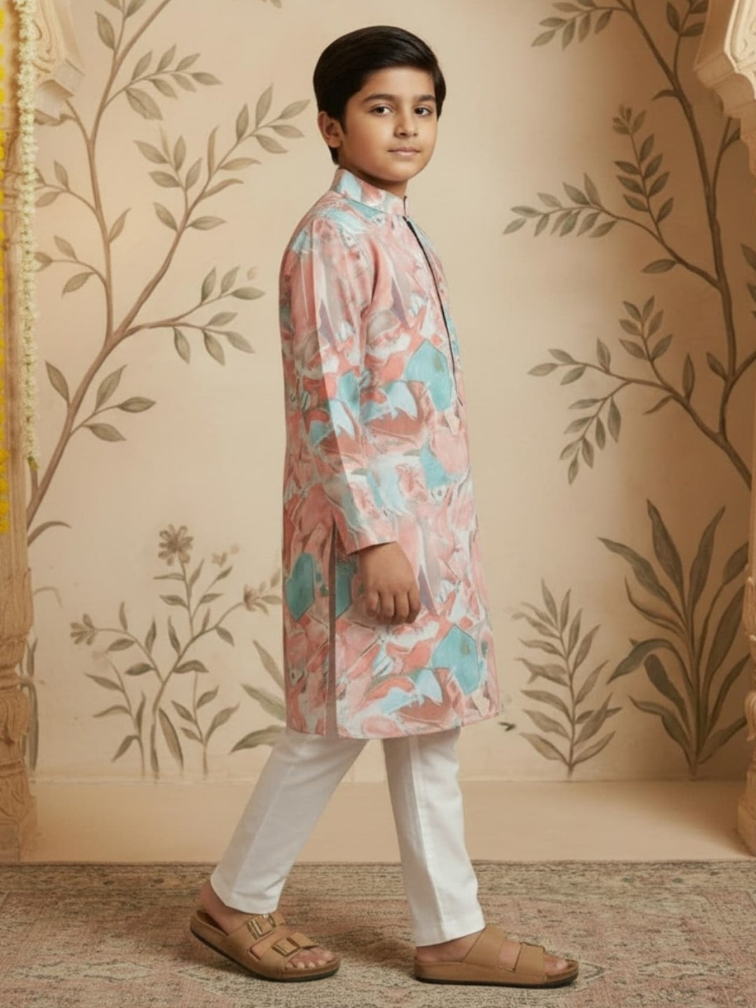 Boys Vibrant Digital Printed Kurta - Pastel Peach