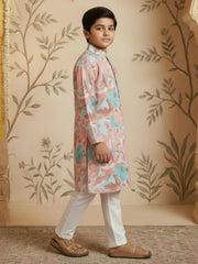 Boys Vibrant Digital Printed Kurta - Pastel Peach