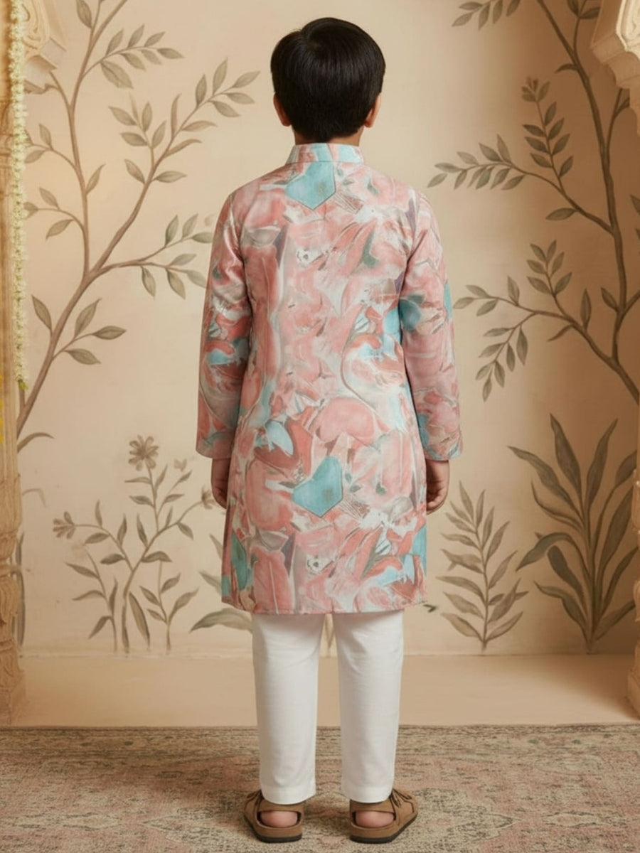 Boys Vibrant Digital Printed Kurta - Pastel Peach