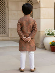 Boys Vibrant Digital Printed Kurta - Earthy Brown