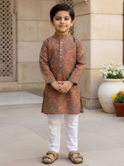 Boys Vibrant Digital Printed Kurta - Earthy Brown