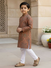 Boys Vibrant Digital Printed Kurta - Earthy Brown