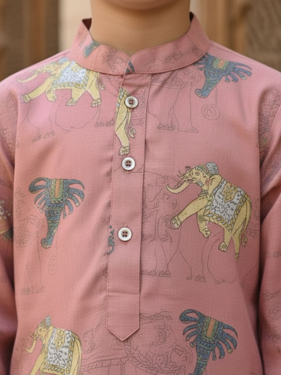 Boys Vibrant Digital Printed Kurta Pyjama Set - Dusty Mauve