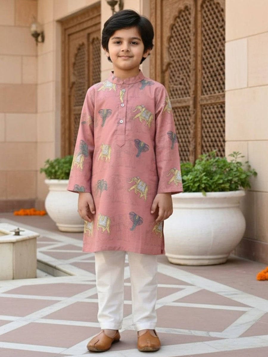 Boys Vibrant Digital Printed Kurta Pyjama Set - Dusty Mauve