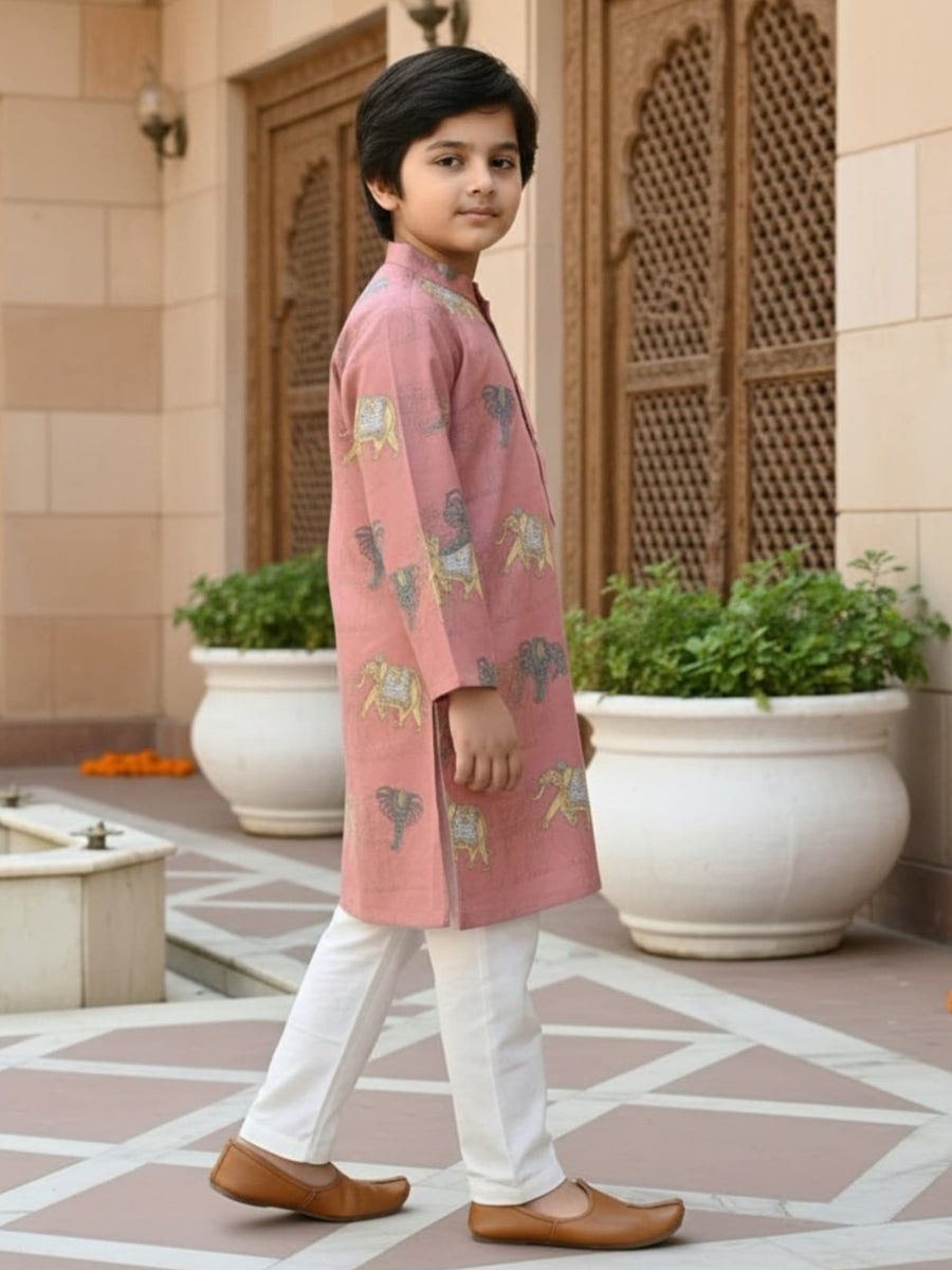 Boys Vibrant Digital Printed Kurta Pyjama Set - Dusty Mauve