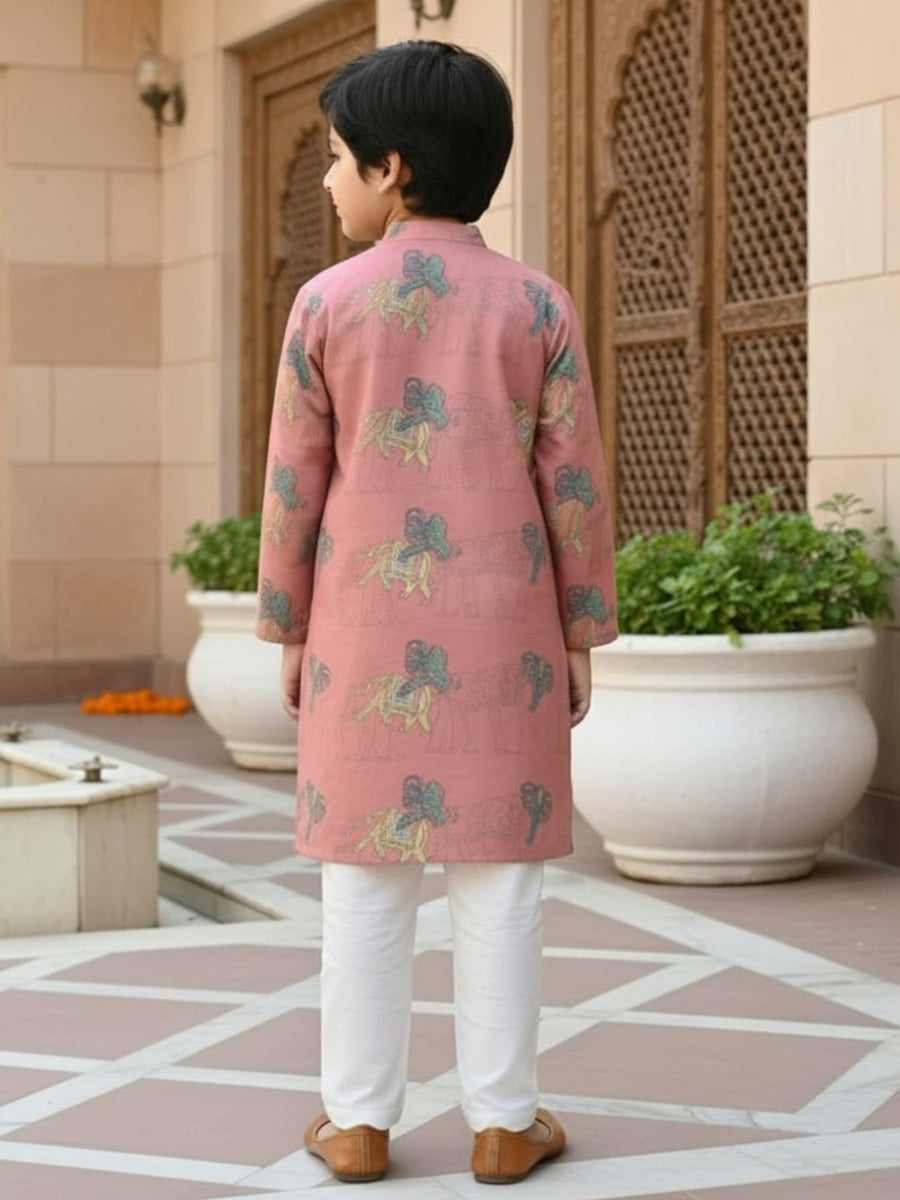 Boys Vibrant Digital Printed Kurta Pyjama Set - Dusty Mauve
