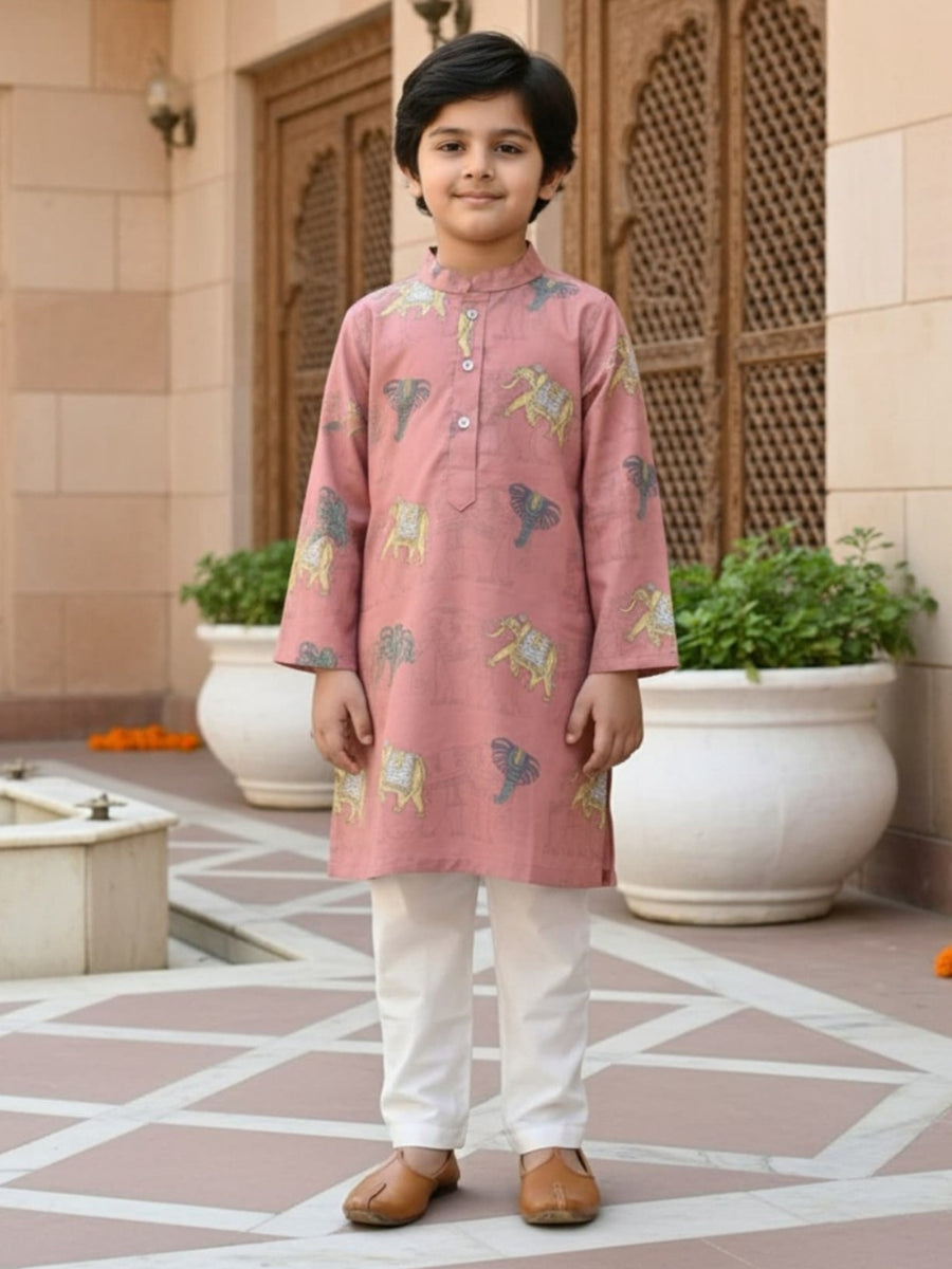 Boys Vibrant Digital Printed Kurta - Dusty Mauve