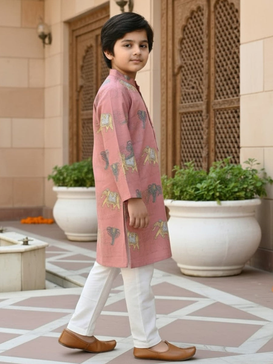 Boys Vibrant Digital Printed Kurta - Dusty Mauve