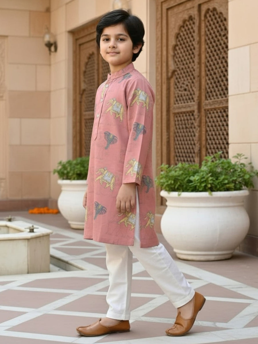 Boys Vibrant Digital Printed Kurta - Dusty Mauve