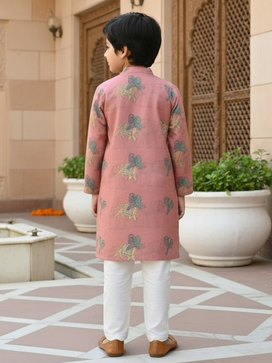 Boys Vibrant Digital Printed Kurta - Dusty Mauve