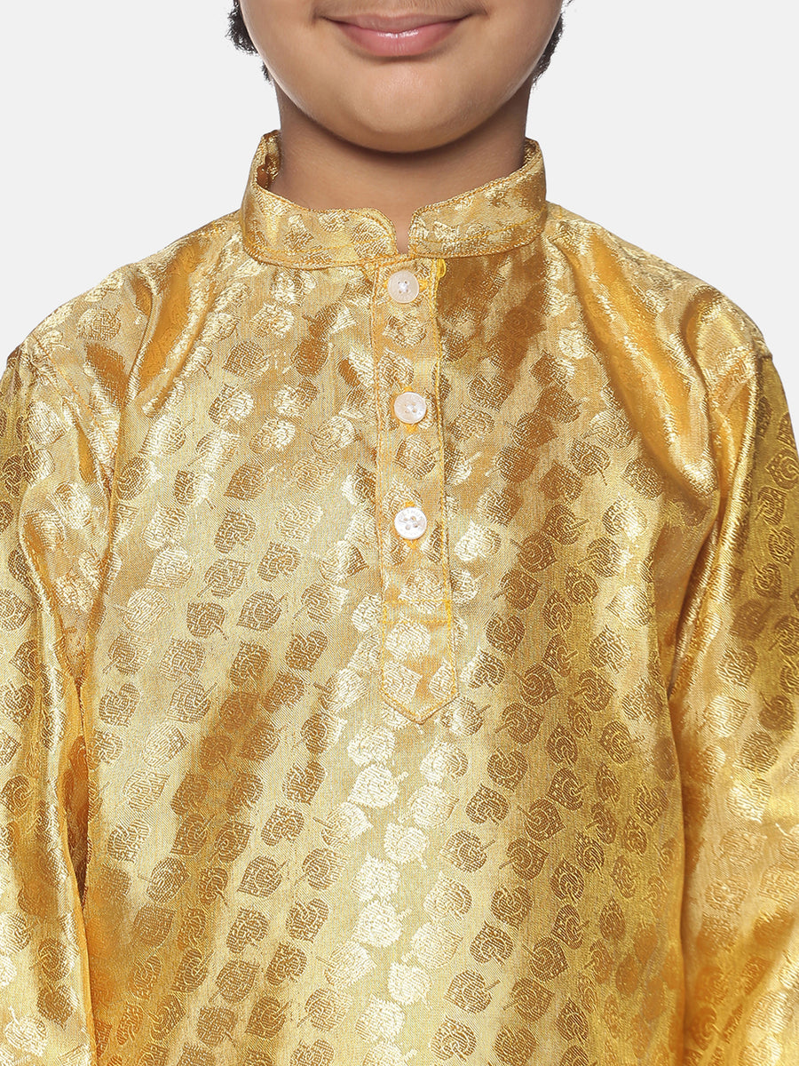 Boys Gold Colour Polyester Kurta