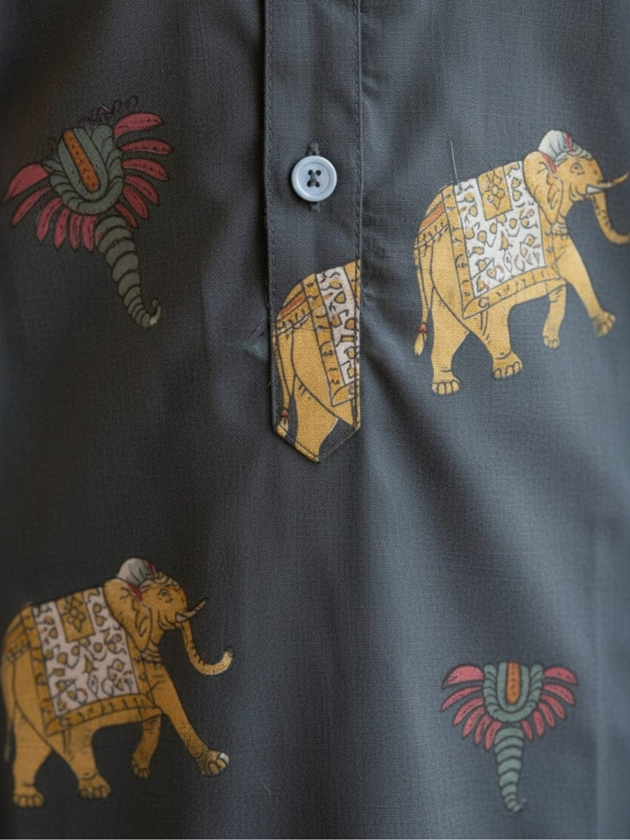 Boys Vibrant Digital Printed Kurta Pyjama Set - Slate Grey
