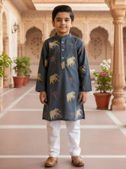 Boys Vibrant Digital Printed Kurta - Slate Grey