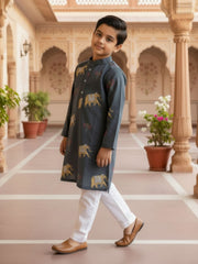 Boys Vibrant Digital Printed Kurta - Slate Grey