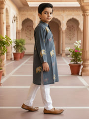 Boys Vibrant Digital Printed Kurta - Slate Grey