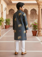 Boys Vibrant Digital Printed Kurta - Slate Grey