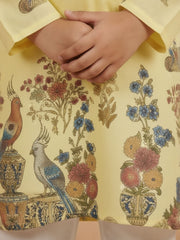 Boys Vibrant Digital Printed Kurta Pyjama Set - Pastel Yellow