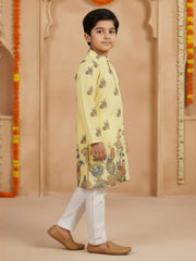 Boys Vibrant Digital Printed Kurta Pyjama Set - Pastel Yellow
