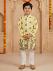 Boys Vibrant Digital Printed Kurta - Pastel Yellow