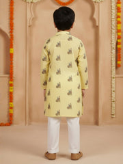 Boys Vibrant Digital Printed Kurta - Pastel Yellow