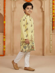 Boys Vibrant Digital Printed Kurta - Pastel Yellow