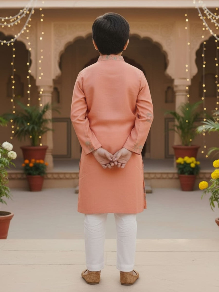 Boys Vibrant Digital Printed Kurta - Peach