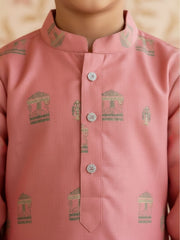 Boys Vibrant Digital Printed Kurta Pyjama Set - Salmon Pink
