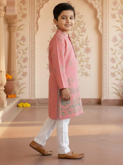 Boys Vibrant Digital Printed Kurta Pyjama Set - Salmon Pink