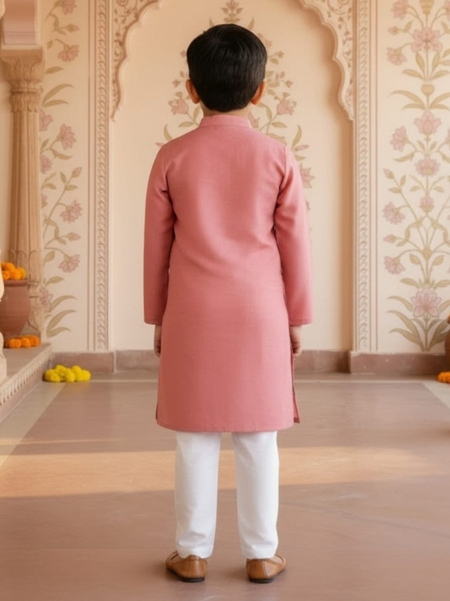 Boys Vibrant Digital Printed Kurta Pyjama Set - Salmon Pink