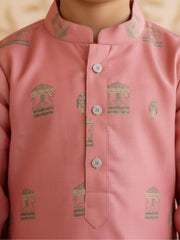 Boys Vibrant Digital Printed Kurta - Salmon Pink