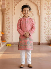 Boys Vibrant Digital Printed Kurta - Salmon Pink