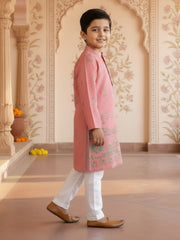 Boys Vibrant Digital Printed Kurta - Salmon Pink