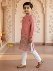 Boys Vibrant Digital Printed Kurta - Salmon Pink