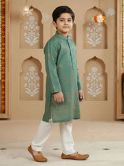 Boys Vibrant Digital Printed Kurta Pyjama Set - Sea Green
