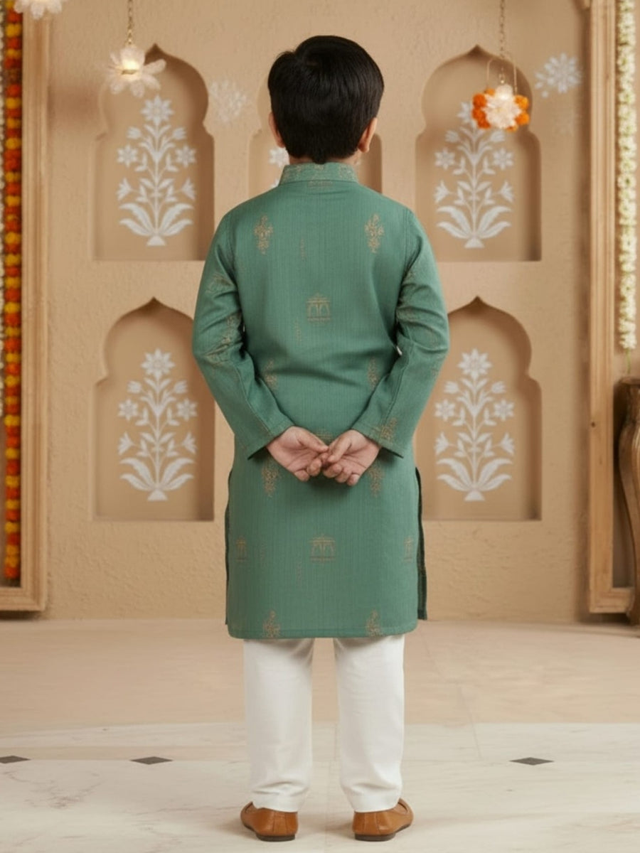 Boys Vibrant Digital Printed Kurta Pyjama Set - Sea Green