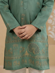 Boys Vibrant Digital Printed Kurta - Sea Green