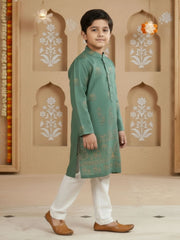 Boys Vibrant Digital Printed Kurta - Sea Green