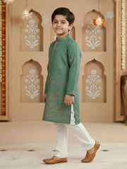 Boys Vibrant Digital Printed Kurta - Sea Green