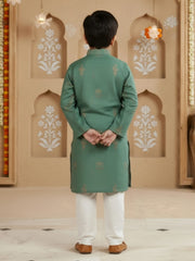 Boys Vibrant Digital Printed Kurta - Sea Green
