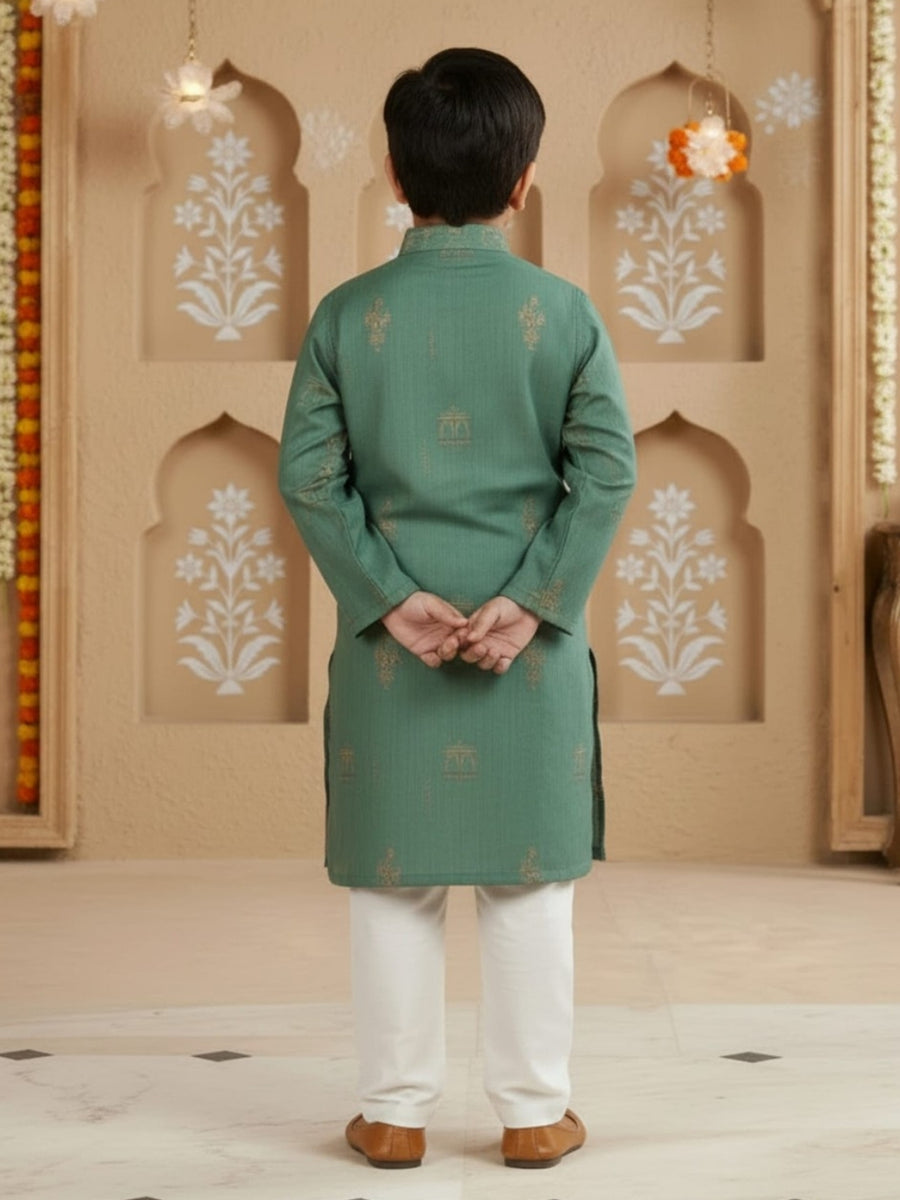 Boys Vibrant Digital Printed Kurta - Sea Green
