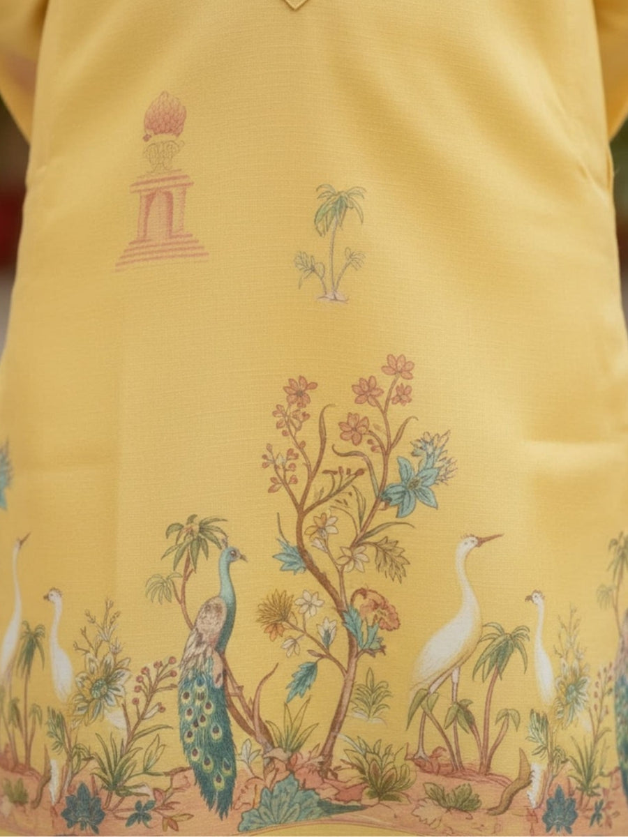 Boys Vibrant Digital Printed Kurta Pyjama Set - Yellow