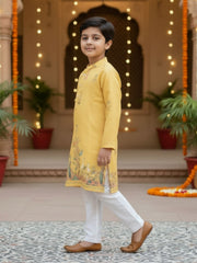 Boys Vibrant Digital Printed Kurta Pyjama Set - Yellow