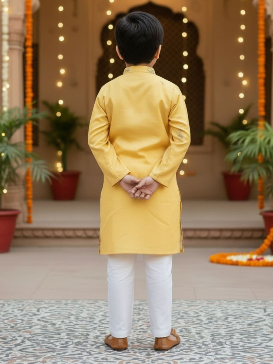Boys Vibrant Digital Printed Kurta Pyjama Set - Yellow