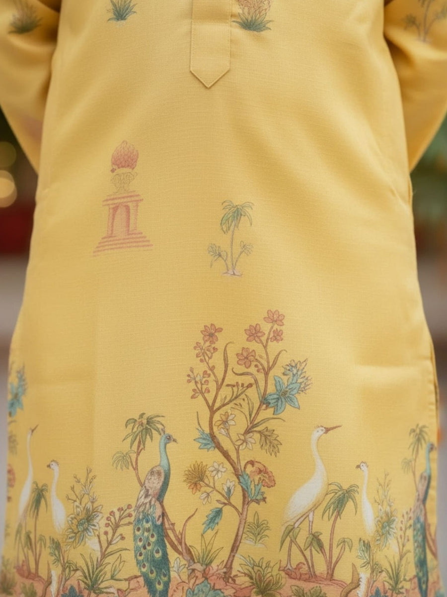 Boys Vibrant Digital Printed Kurta - Yellow