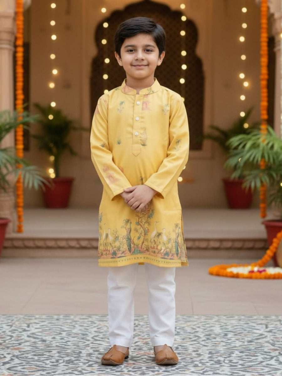 Boys Vibrant Digital Printed Kurta - Yellow