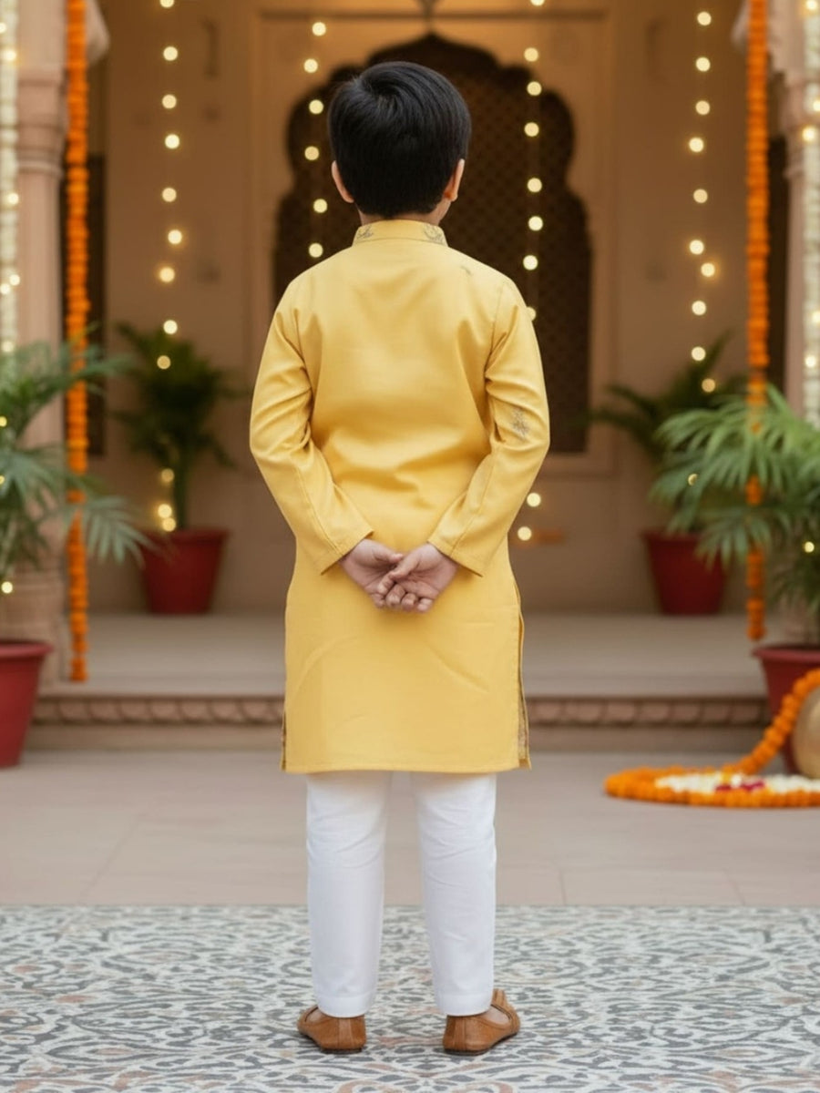 Boys Vibrant Digital Printed Kurta - Yellow